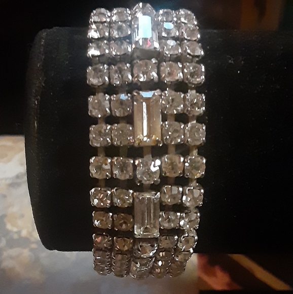 c1940-50 Emerald & Round Cut Crystal Bracelt 5 Row STUNNING! 7" - Picture 1 of 6